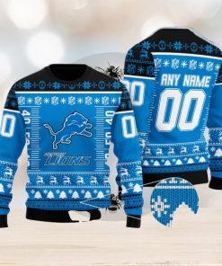 NFL Logo Detroit Lions Ugly Christmas Custom Number And Name