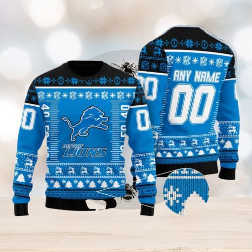 NFL Logo Detroit Lions Ugly Christmas Custom Number And Name