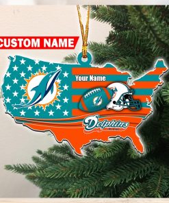 NFL Miami Dolphins Flag Map US Personalized Christmas Ornaments