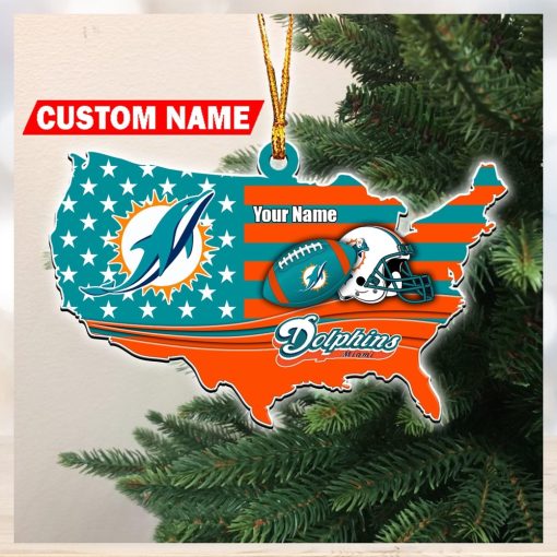 NFL Miami Dolphins Flag Map US Personalized Christmas Ornaments