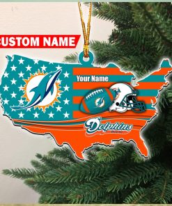 NFL Miami Dolphins Flag Map US Personalized Christmas Ornaments