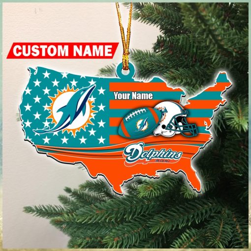 NFL Miami Dolphins Flag Map US Personalized Christmas Ornaments