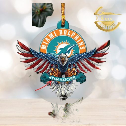 NFL Miami Dolphins Xmas American US Eagle Custom Name Ornament