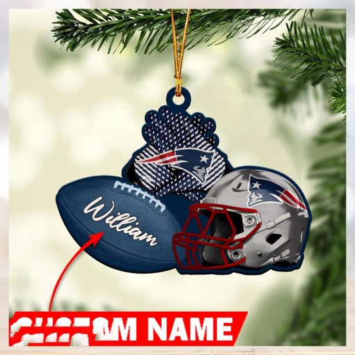 NFL New England Patriots Custom Name Rugby Ball Helmet Custom Shaped Ornament