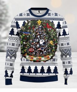 NFL New England Patriots Ugly Christmas Sweater Ball Pine Tree Christmas Unisex Sweater