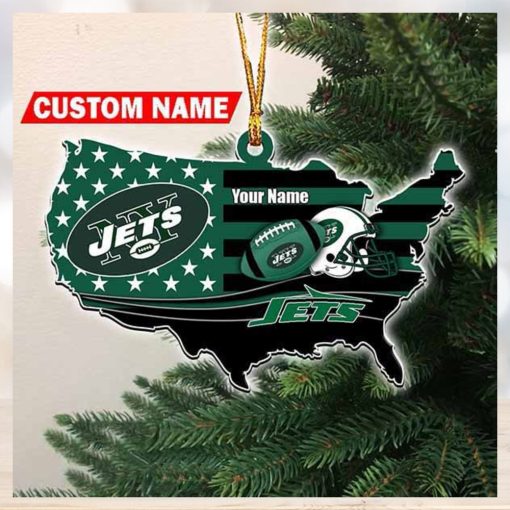 NFL New York Jets Flag Map US Personalized 2023 Christmas Ornament