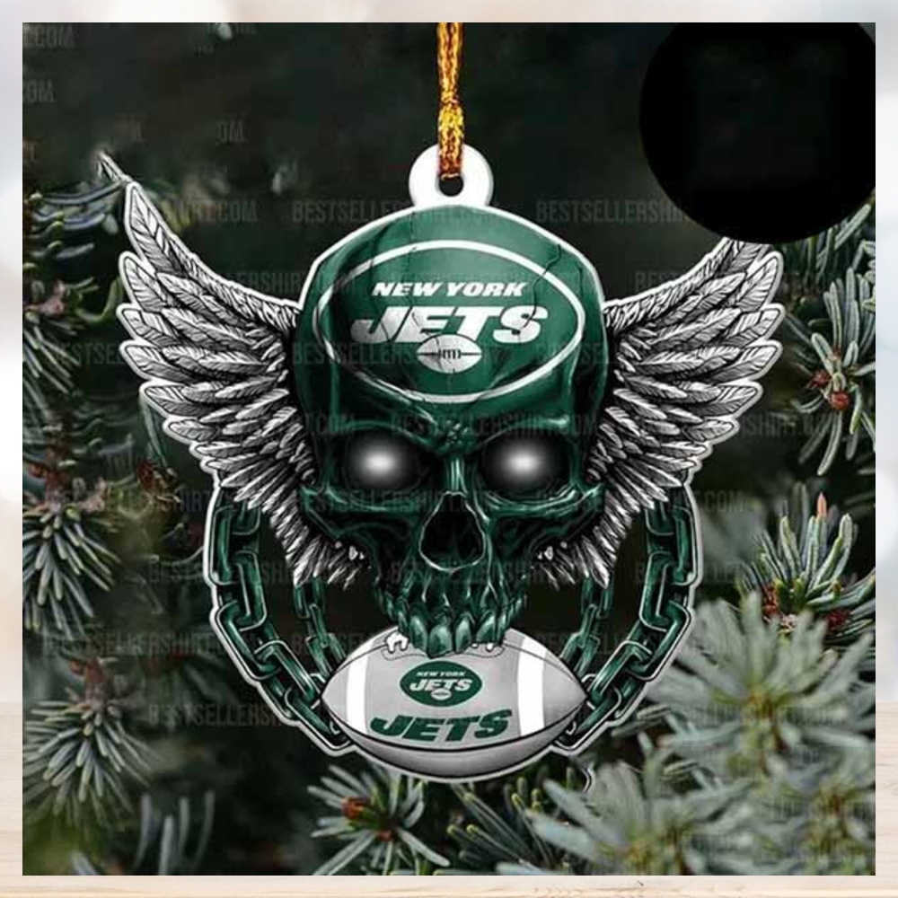 NFL New York Jets Football Skull Logo Unique 2023 Christmas Ornament NFL New York Jets Football Skull Logo Unique 2023 Christmas Ornament