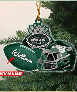 NFL New York Jets Rugby Ball Helmet Pattern Personalized 2023 Christmas Ornament