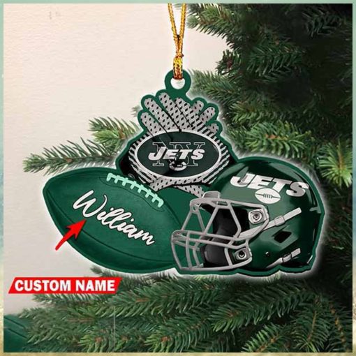 NFL New York Jets Rugby Ball Helmet Pattern Personalized 2023 Christmas Ornament