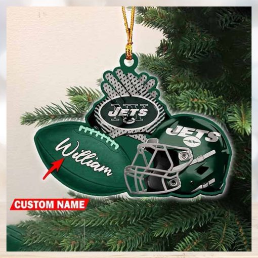 NFL New York Jets Rugby Ball Helmet Pattern Personalized 2023 Christmas Ornament