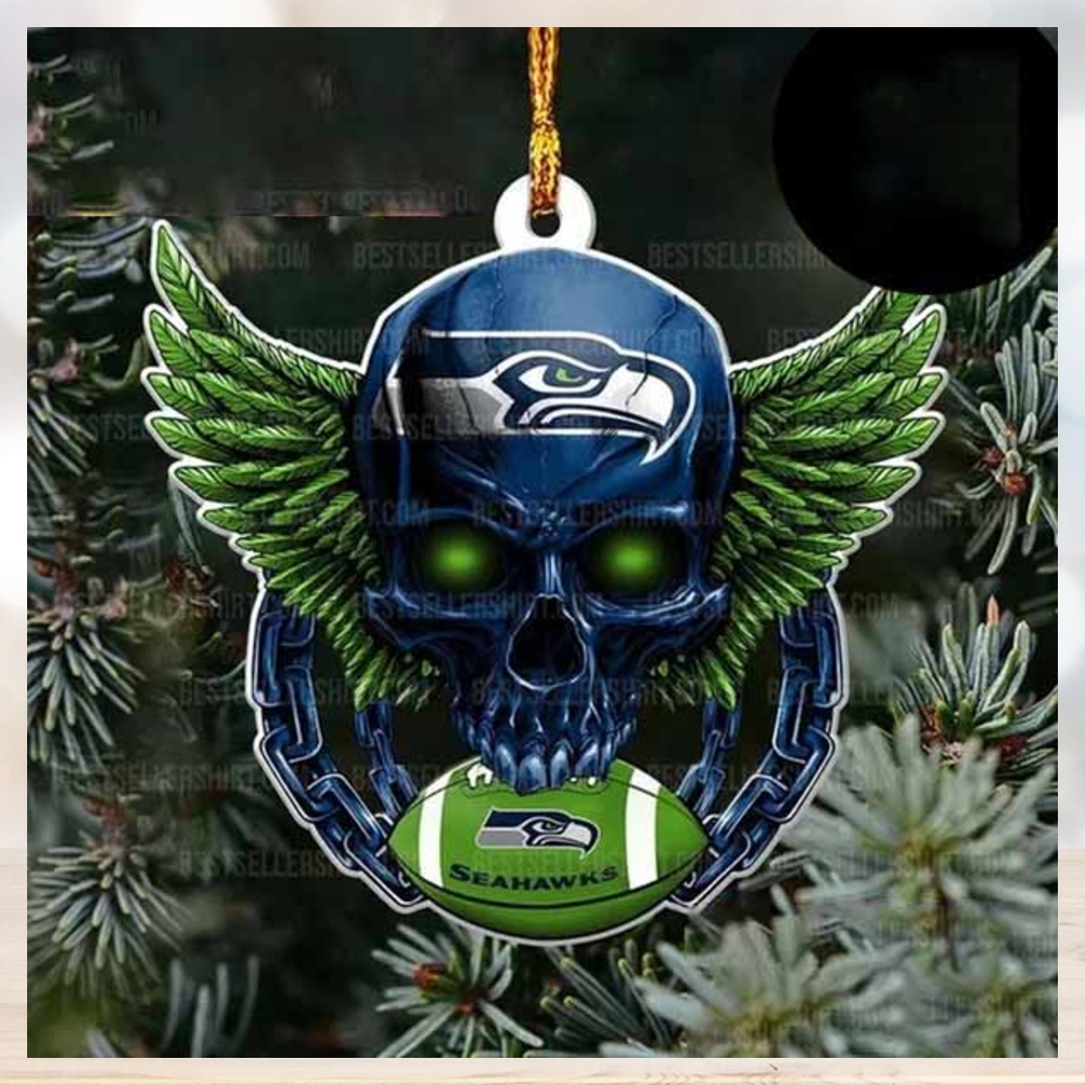 NFL Seattle Seahawks Football Skull Logo Unique 2023 Christmas Ornament NFL Seattle Seahawks Football Skull Logo Unique 2023 Christmas Ornament