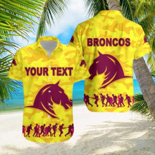 NRL Brisbane Broncos ANZAC Day Camouflage Custom Text Hawaiian Shirt