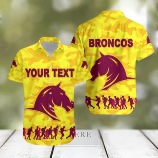 NRL Brisbane Broncos ANZAC Day Camouflage Custom Text Hawaiian Shirt