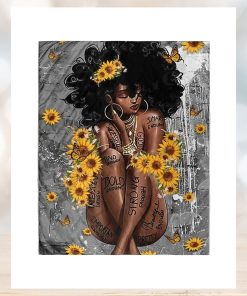 Naked Afro Queen Poster, Black Queen Sunflower Art, Black Woman Canvas