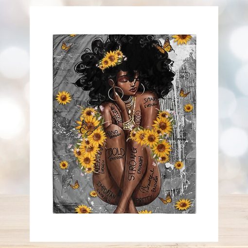 Naked Afro Queen Poster, Black Queen Sunflower Art, Black Woman Canvas