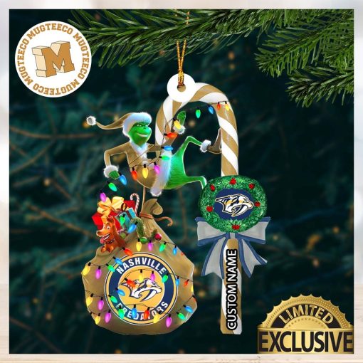 Nashville Predators NHL Grinch Candy Cane Personalized Xmas Gifts Christmas Tree Decorations Ornament_58275013 1