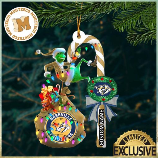 Nashville Predators NHL Grinch Candy Cane Personalized Xmas Gifts Christmas Tree Decorations Ornament_58275013 1