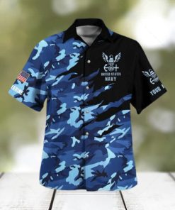 Navy Veteran Hawaiian Shirt Camo Blue Authentic Personalized Gift For Men And Women