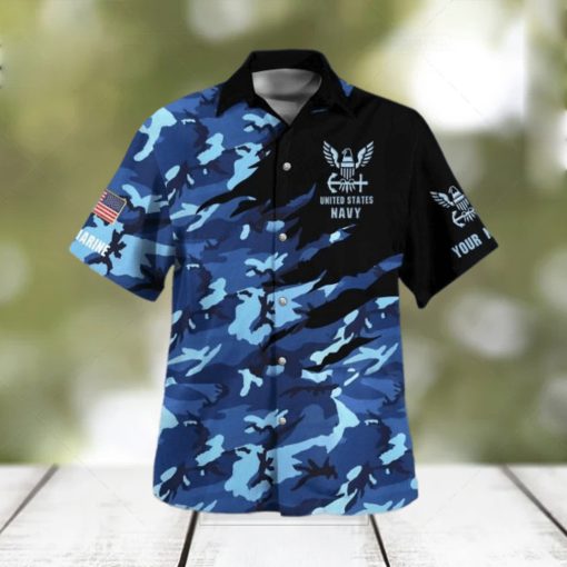 Navy Veteran Hawaiian Shirt Camo Blue Authentic Personalized Gift For Men And Women