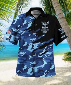 Navy Veteran Hawaiian Shirt Camo Blue Authentic Personalized Gift For Men And Women