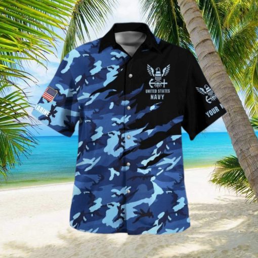 Navy Veteran Hawaiian Shirt Camo Blue Authentic Personalized Gift For Men And Women