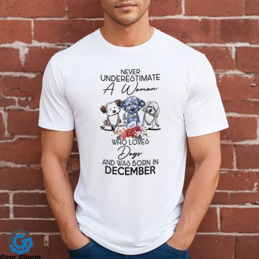 Never Underestimate a woman who loves dogs and was born in december shirt