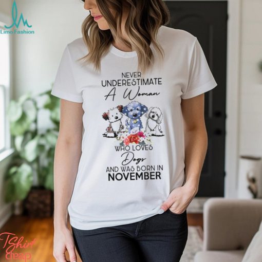 Never Underestimate a woman who loves dogs and was born in november shirt