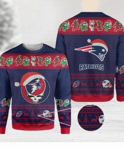 New England Patriots Grateful Dead SKull And Bears Ugly Christmas Sweater