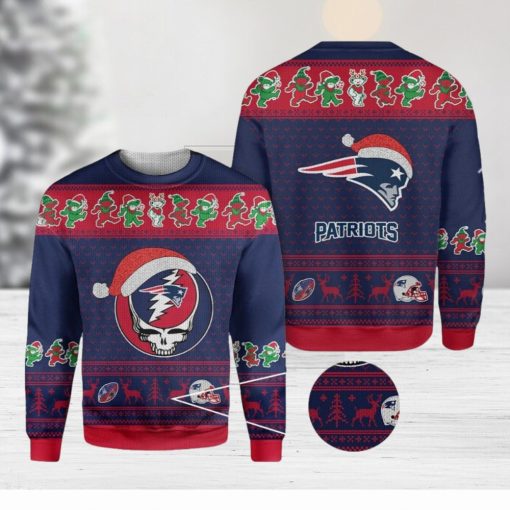 New England Patriots Grateful Dead SKull And Bears Ugly Christmas Sweater