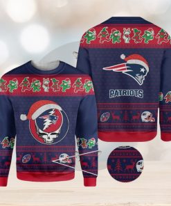 New England Patriots Grateful Dead SKull And Bears Ugly Christmas Sweater