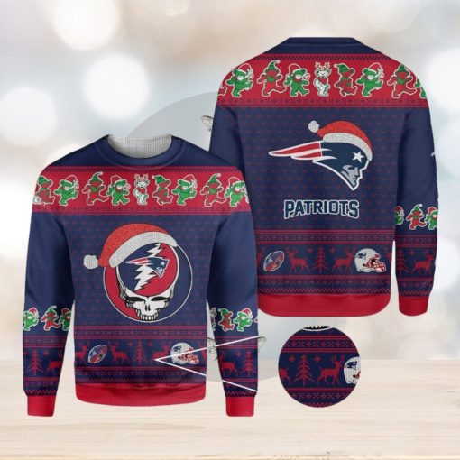 New England Patriots Grateful Dead SKull And Bears Ugly Christmas Sweater