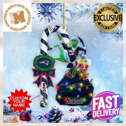 New England Patriots NFL Grinch Candy Cane Personalized Xmas Gifts Christmas Tree Decorations Ornament_91403084 1