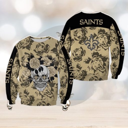 New Orleans Saints Skull And Rose Pattern Woolen Halloween Ugly Sweater For Men And Women Gift Christmas