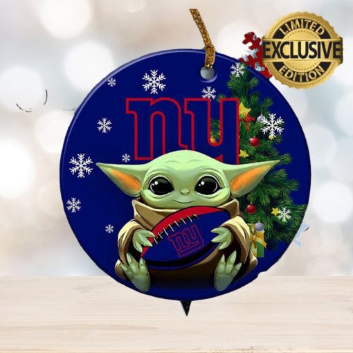 New York Giants Baby Yoda NFL Custom Name 2023 Holiday Gifts Christmas Decorations Ornament