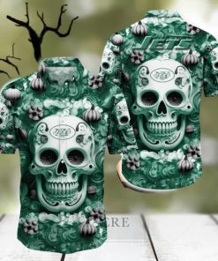 New York Jets Halloween Pumpkin Skull 3D Hawaiian Shirt For Fans Gift Christmas Men And Women