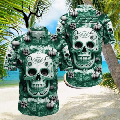 New York Jets Halloween Pumpkin Skull 3D Hawaiian Shirt For Fans Gift Christmas Men And Women