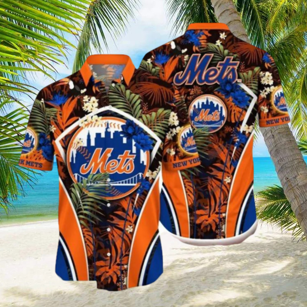 MLB New York Mets Hawaiian Dolphins And Waves Button Shirt - Listentee