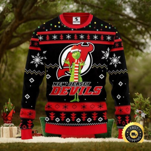 Nhl New Jersey Devils Christmas Ugly Sweater Print Funny Grinch Gift For Hockey Fans