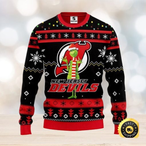 Nhl New Jersey Devils Christmas Ugly Sweater Print Funny Grinch Gift For Hockey Fans