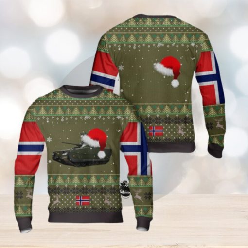 Norwegian Army CV90 Infantry Fighting Vehicle Christmas Santa Hat Pattern AOP Sweater Christmas Gift Sweater