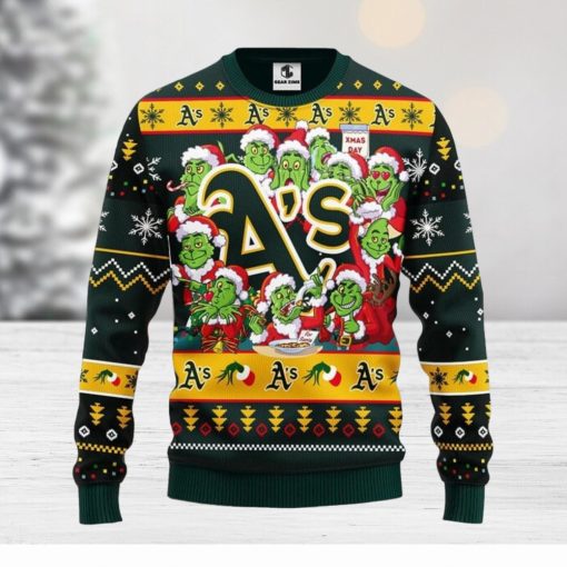 Oakland Athletics 12 Grinch Xmas Day Christmas Ugly Sweater Christmas Gift For Fans Party Hoiliday Gift