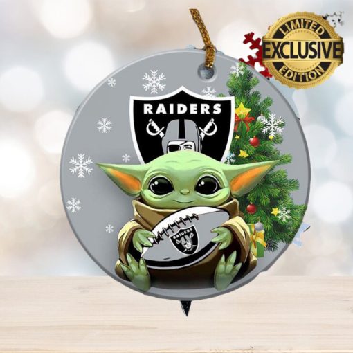 Oakland Raiders Baby Yoda NFL Custom Name 2023 Holiday Gifts Christmas Decorations Ornament