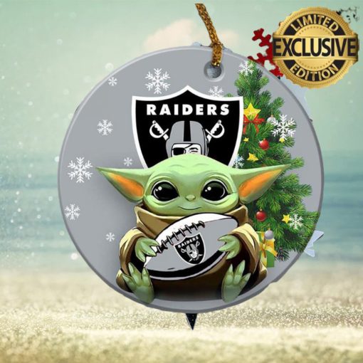 Oakland Raiders Baby Yoda NFL Custom Name 2023 Holiday Gifts Christmas Decorations Ornament