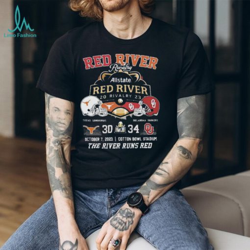 Official Allstate 2023 red river rivalry Oklahoma sooners the river runs red 34 october 7 T shirt