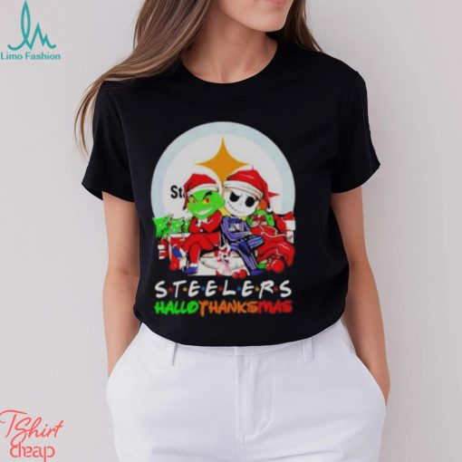 Official Grinch And Jack Skellington Pittsburgh Steelers Hallothankmas Shirt