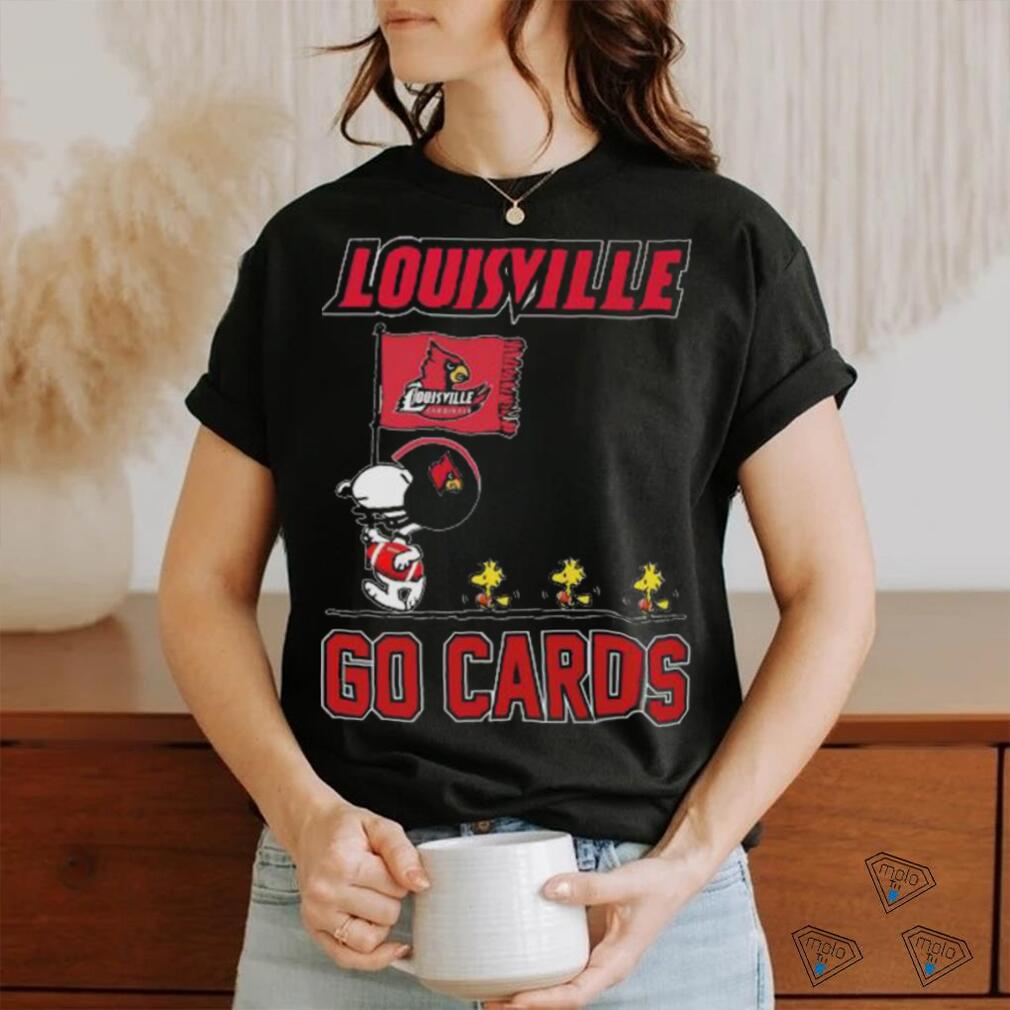 Snoopy And Woodstock Walking With Flag Louisville Cardinals Go Cards Shirt  - Vintagenclassic Tee