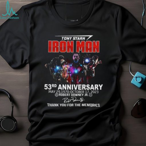 Official Tony Stark Iron Man 53rd Anniversary May 29, 1970 October 17, 2023 Thank You For The Memories Shirt