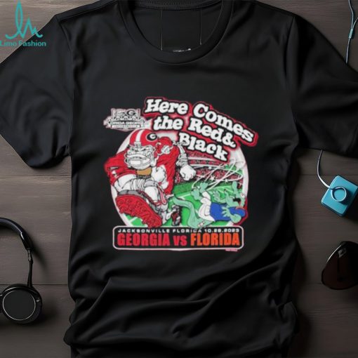 Official georgia Bulldogs Here Comes the Red & Black Georgia vs Florida Jacksonville Florida 10 28 2023 Shirt