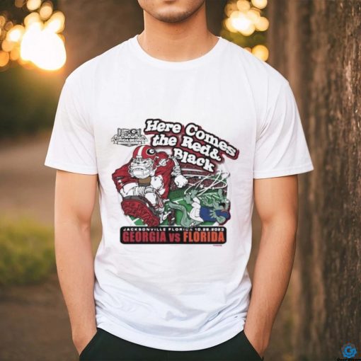 Official georgia Bulldogs Here Comes the Red & Black Georgia vs Florida Jacksonville Florida 10 28 2023 shirt