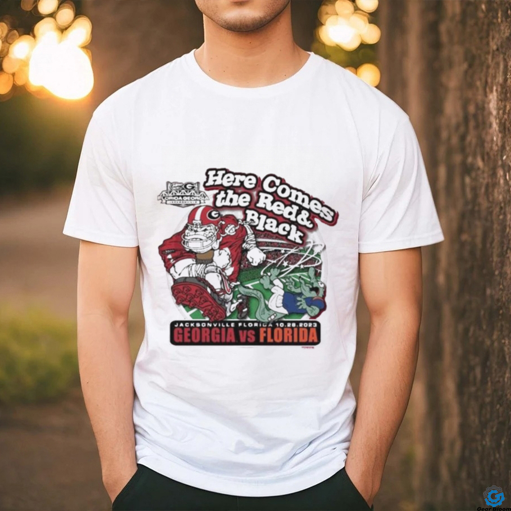 Official georgia Bulldogs Here Comes the Red & Black Georgia vs Florida Jacksonville Florida 10 28 2023 shirt Official georgia Bulldogs Here Comes the Red & Black Georgia vs Florida Jacksonville Florida 10 28 2023 shirt